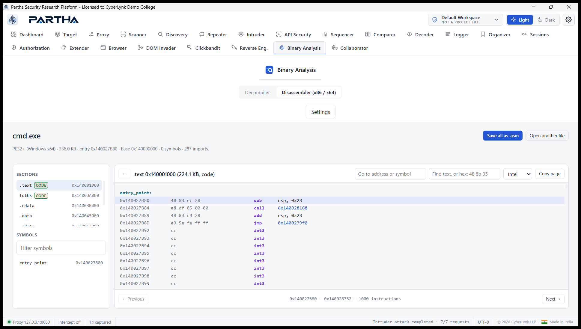 Disassembling cmd.exe locally