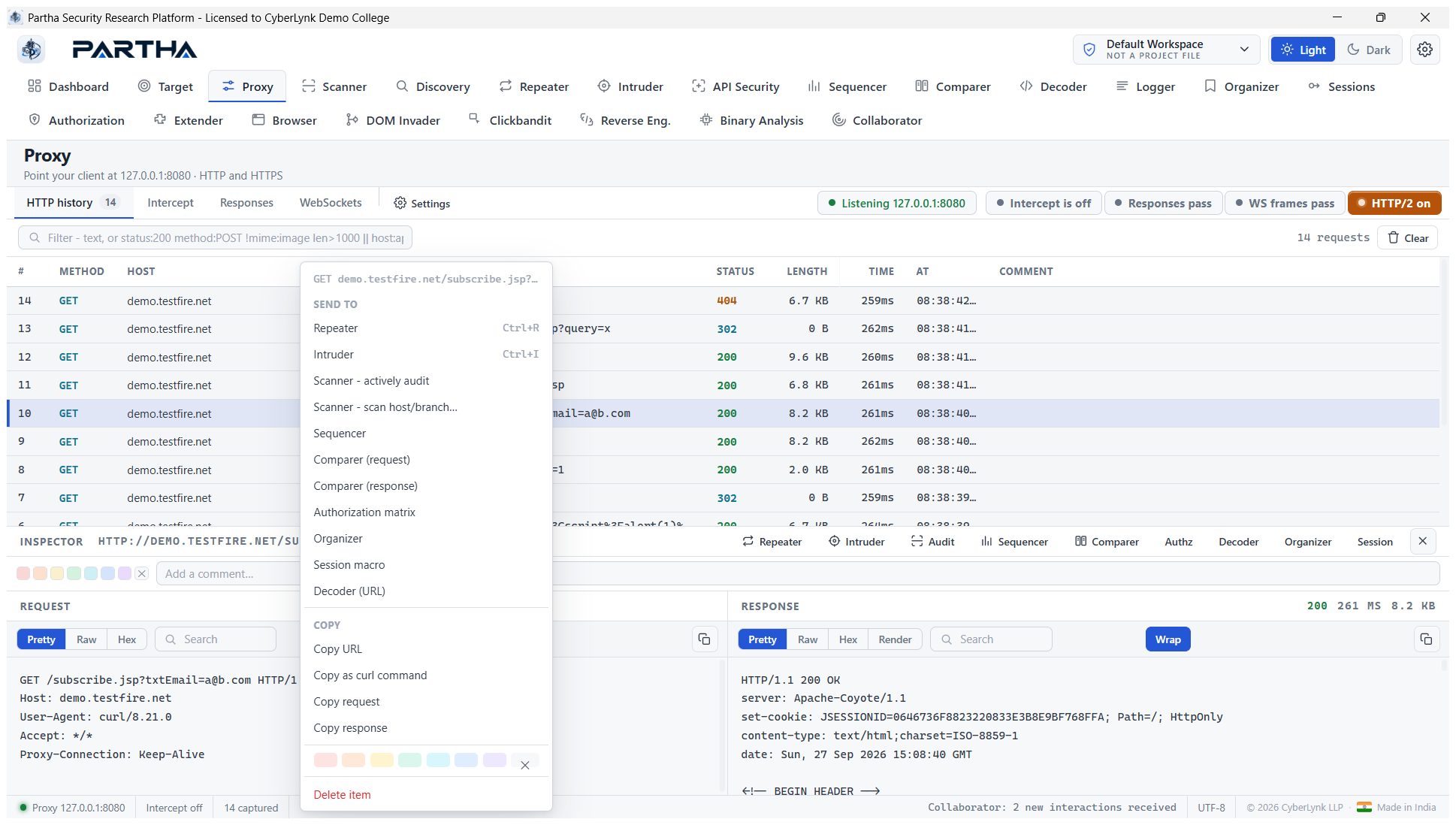 Context menu + inspector