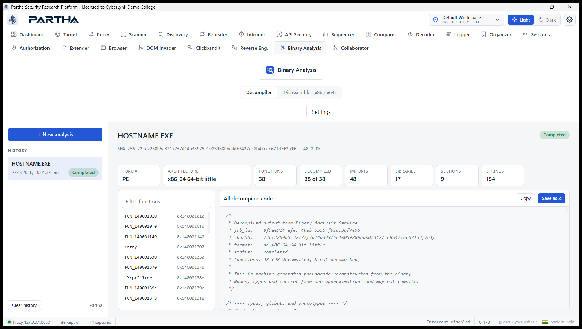 Cloud decompiler result for hostname.exe